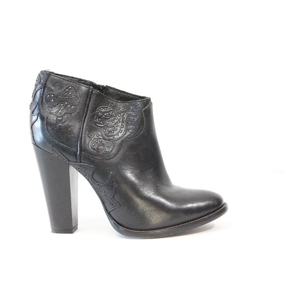 Diesel Black Leather Boots EU 39 Women Heeled Bootie Western Style Guadalupy